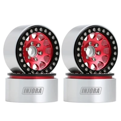 Image of INJORA 4PCS 1.9 Inch Metal Wheel Rim Beadlock Hub for 1:10 RC Rock Crawler Axial SCX10 Pro II III TRX4 D90 VS4 10 Redcat Gen 8 7 Enduro(Red)
