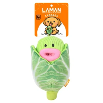 Image of LAMAN Hide &#039;N Treat Cabbage Plush Interactive Dog Puzzle Toy, Squeaky &amp; Crinkle Snuffle Toy for Boredom Relief Mental Stimulation Ideal Small, Medium Dogs Puppies