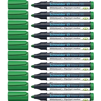Image of Schneider 290 Marker Pen Set 1 3 mm Green Refillable for Whiteboard and Flip Chart Pack of 10