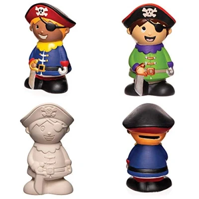 Image of Baker Ross AW613 Pirate Piggy Banks Pack of 2, Ceramic Coin Tin for Kids to Decorate, Paint and Personalise,8.5 x 8 14.5centimeters