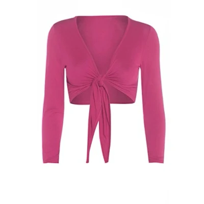 Image of Fashion Valley Womens Tie Knot Shrug Short Ladies Crop Cardigan Wrap Bolero Top Plus Size 8 22 UK M/L 12 14 Cerise