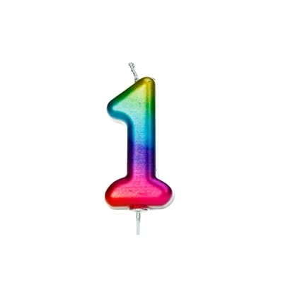Image of Anniversary House Age 1 Metallic Numeral Moulded Pick Candle Rainbow
