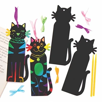 Image of Baker Ross AT798 Cat Scratch Art Bookmarks Pack of 10, Design Your Own Magic For Kids Arts and Crafts Projects