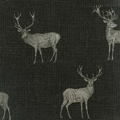 Image of SOPHIE LAURENCE Luxury Heritage Highlands Stag Deer Motif Metallic Copper Charcoal Wallpaper for Living Room (Charcoal Copper)