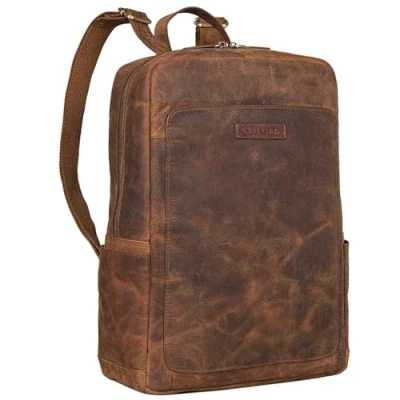 Image of STILORD &#039;Xander&#039; Style Conscious Backpack with Laptop Compartment 15.6 Inch Leather Large Vintage Men&#039;s Ladies Messenger Backpack, Colour:avani brown