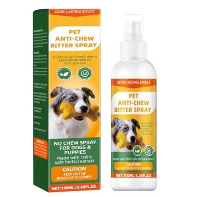 Image of Anti Chew Bitter for Dog Behavior Training Aid Spray, Natural, Stop Chewing, Licking, Biting Deterrent Effective of Furniture, Shoes, Bandages, Indoor &amp; Outdoor Use