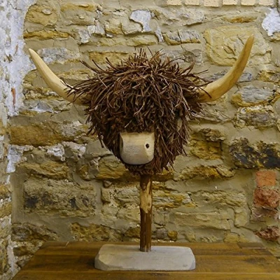 Image of Voyage Maison Highland Cow Wooden Sculpture Decoration Willow Wood &amp; Rattan Twig Sculptures