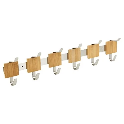 Image of URBN Living Wall Mounted Natural Bamboo &amp; Metal Coat Hook Rack (6 Arms 12 Hooks)
