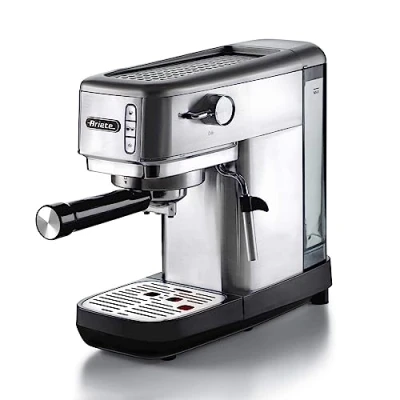 Image of Ariete 1380 Metal Slim Barista Espresso Coffee Maker Machine &amp; Milk Frother for Powder or Pods, 15 Bar Pressure Cup Warmer,1.1 liters, Stainless Steel