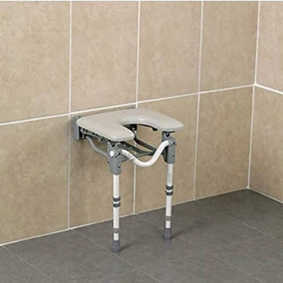 Image of Homecraft Tooting Padded Shower Seat, Horseshoe and Comfy, Folds When Not in Use, Height Adjustable Comfort Stool for Prolonged Seating Bathrooms, Non Slip Feet