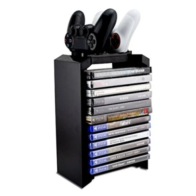 Image of Redlution PS4 Games Charger Storage Tower, Playstation 4 Controller Dual Charging Dock Station &amp; Multifunctional Vertical Stand for Dualshock