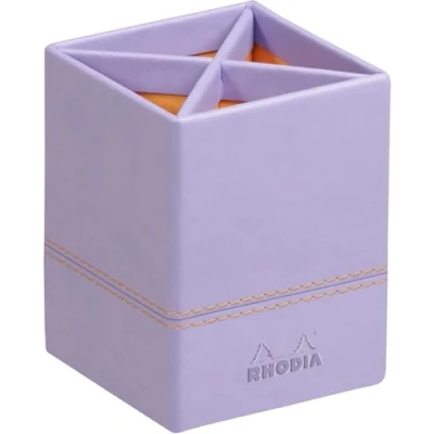 Image of RHODIA 318819C Iris Pencil Pot 8x8x11 cm Orange Saddle Stitching Faux Leather Exterior Rhodiarama Home Office Collection Organization &amp; Design Storage