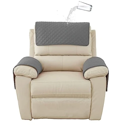 Image of GYHH Sofa Armrest Cover, Headrest Cover for Recliner Chair Arm Cover,Armchair Slipcover Nonslip Quilted Furniture Protector Pets Leather Couch (Dark Gray,1 Seat 3 pc)