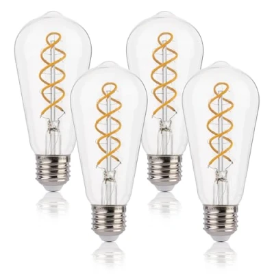 Image of FLSNT LED Edison Bulb,ST58 Vintage Spiral Filament Light Bulb 4W(40W Equivalent),E27 Base,Non Dimmable,Warm White 2200K,Clear Glass,4 Pack