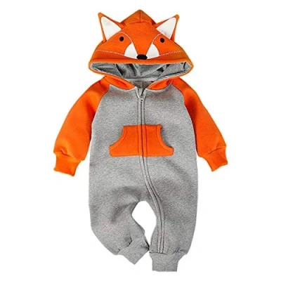 Image of Bebone Baby Girls Boys Cartoon Animal Romper Jumpsuit(orange,9 12m)
