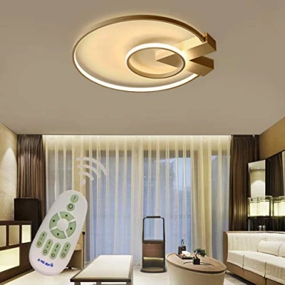 Image of LED Ceiling Light Dimmable with Remote Control Chandelier Living Room Kitchen Lamp, Modern Dining Metall Acrylic Art Round Design Chandeliers Lighting for Bedroom L52*W50cm (Gold)