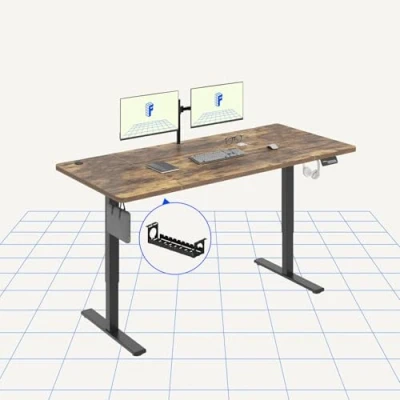 Image of FLEXISPOT Electric Standing Desk 180x80cm Sit Stand Table Height Adjustable with Hook for Home Office, Rustic Brown