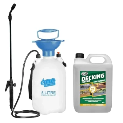 Image of One Chem Decking Cleaner 5 Litre Concentrate + 5L Garden Sprayer, Cleans Mould, Algae and Dirt, Inhibits Regrowth, Makes up to 25 Litres
