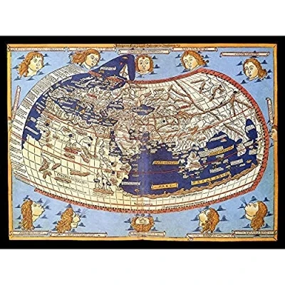 Image of Artery8 Map Nicolas 1482 Ptolemy 2nd Century World Pictorial Unframed Wall Art Print Poster Home Decor Premium