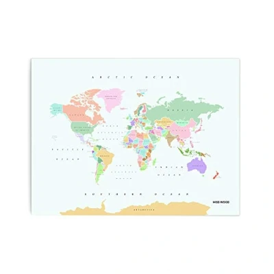 Image of Miss Wood Retro L World Map, Cork, multi coloured, 60 x 45 0.4 cm