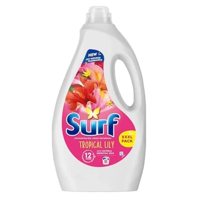 Image of Surf Tropical Lily Laundry Washing Liquid Detergent with a joy infused fragrance &amp; natural essential oils lasting up to 12 hours in wear for brilliantly clean results 95 washes 2.565 L