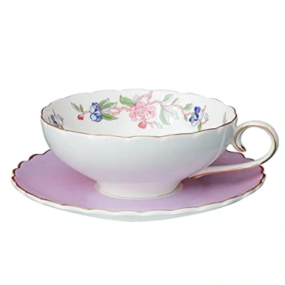 Image of fanquare Porcelain Coffee Cup and Saucer, Lotus Flower Tea Set, Afternoon with Gold Trim, Purple