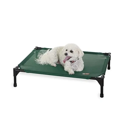 Image of K&amp;H Pet Products Elevated Outdoor Dog Cot Bed, Raised Cooling Bed with Washable Breathable Mesh for Medium Dogs, Portable Platform Heavy Duty Metal Frame Hammock Medium, Green