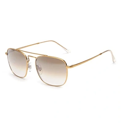 Image of Jim Halo Retro Square Pilot Sunglasses Premium Glass Lens Flat Metal Eyewear Men Women (Gold/Gradient Brown)