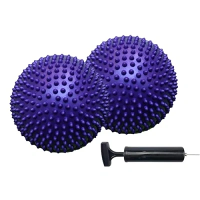 Image of KMOCEPLY 2 Pcs Hedgehog Balance Pods with Pump Pillow Fitness Ball Half Spiky Domes Pimples Pilates for Massage Stability Training Muscle Yoga (Purple)