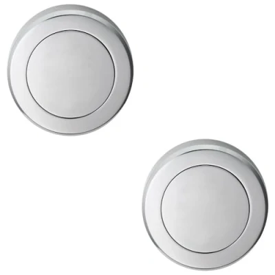 Image of 2 Pack Screwless Round Blank Escutcheon Cover Satin Chrome 50mm Door Key Plate