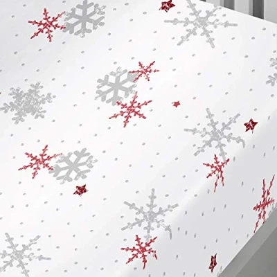 Image of Fusion Snowflake 100% Brushed Cotton Fitted Bed Sheet, Cotton, Red, Single Size