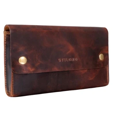 Image of STILORD &#039;Griffin&#039; Leather Case Vintage Pouch for Pencil Cosmetic Money Glasses Keys Small Organizer in Genuine Leather, Colour:Kara Cognac
