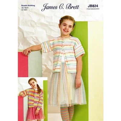 Image of James Brett Childrens Double Knit Knitting Pattern Short or Long Sleeve Cardigan (JB824)