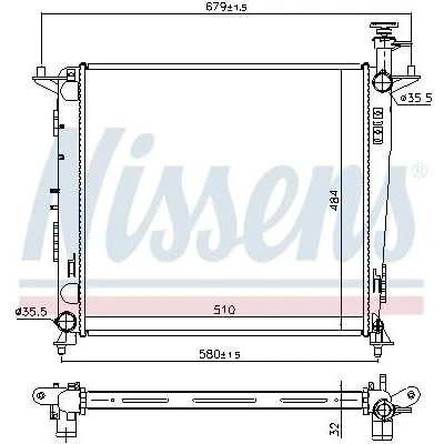 Image of 25310C5200 Engine radiator NISSENS 666222 Aluminium 510mm 484mm 32mm Brazed cooling fins KIA: SORENTO 3