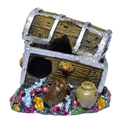 Image of Supa Treasure Chest Aquarium/Fish Tank Ornament, Realistic Detail, Resin, Multi Coloured, Dimensions: Approx 6cm(L) x 7.5cm(W) 6.5cm(H)