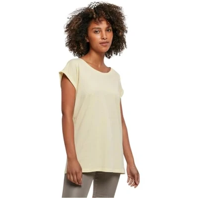 Image of Build Your Brand Women&#039;s Ladies Extended Shoulder tee T Shirt, Soft Yellow, XL