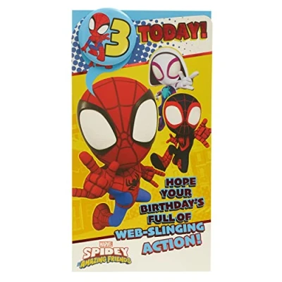 Image of UK Greetings Marvel 3rd Birthday Card For Him/Boy With Envelope Badge Design Spider Man, Multi, 121mm x 229mm