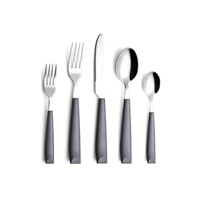 Image of ANNOVA Stainless Steel Flatware/Cutlery Set with Color Handles Dinner Forks, Salad Table Knives, Tablespoons, Teaspoons service for 4 (Grey)