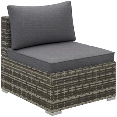 Image of Outsunny Outdoor PE Rattan Furniture with Cushions, Garden Armless Chair Adjustable Footpads and Back Support Cushion, for Garden, Yard, Terrace, Deep Grey