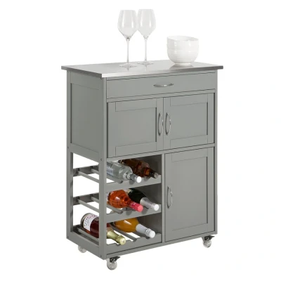 Image of SoBuy FKW45 SCH, Kitchen Storage Trolley Serving Cabinet with Rubber Wood Worktop