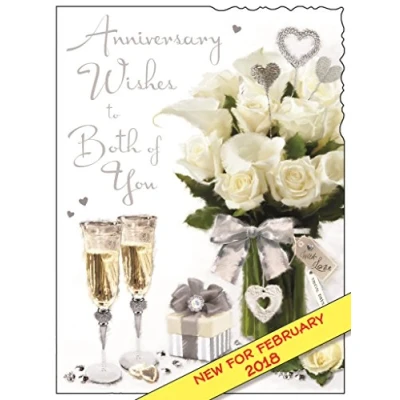 Image of Illustrated Anniversary Card (JJ9387) Bouquet From The Velvet Range Embossed With A Silver Foil &amp; Flitter Finish