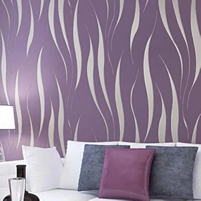 Image of Modern Simple Stylish 3D Stereoscopic Wave Stripes TV Background Living Room Non Woven Wallpaper Purple Color 0.53m(1.73&#039;W) x 10m(32.8&#039;L)=5.3m2 (57sq.ft)
