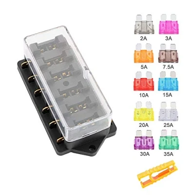 Image of Aiqeer 6 Way Car Blade Fuse Block, 12V / 24V 32V 48V Universal Standard Holder, Box with Damp Proof Cover, for Car, Truck, Boat, Marine