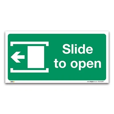 Image of Slide to open left Fire exit Sign, 1mm Rigid Plastic 200x100mm, British Standard Safety Door Signs