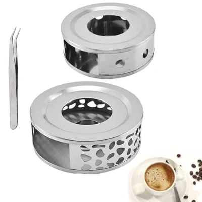 Image of Smavles Tea Light Warmer 2 Pieces Cosy Coffee Base Teapot Stand Stainless,With Hollow Frame Design, for Borosilicate Glass Teapots