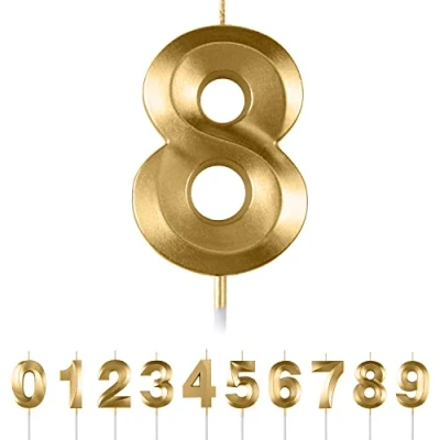 Image of 8th Birthday Number Candles,3D Gold Candle,Number 8 Candle for Party Cake Topper Decorations Boys Girls Anniversary Supplies