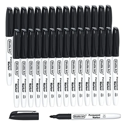 Image of Shuttle Art Black Permanent Markers, 30 Pack Fine Point Marker Pens Set, Perfect on Plastic, Wood, Stone, Metal and Glass for Doodling, Colouring, Marking, Office School Supplies