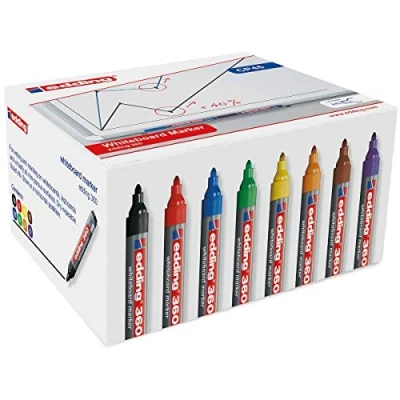 Image of Edding 360 Whiteboard Markers Pack of 50 8 Assorted Colours Color: