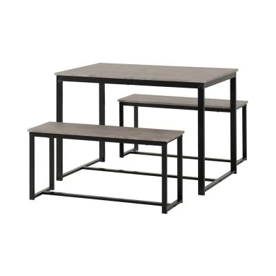 Image of Seconique Dining Bench Set, Engineered Wood, Stone Effect/Black, W 1100mm x D 700mm H 760mm