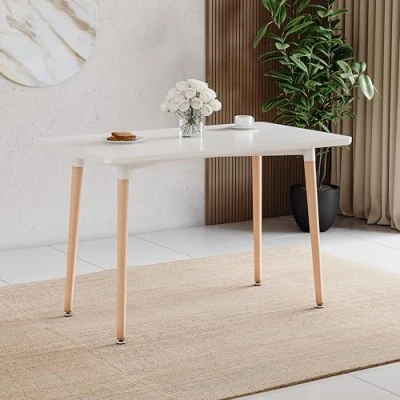 Image of Vida Designs Batley Square Dining Table With Solid Beech Wood Legs, Modern Room (White, 4 Seater)